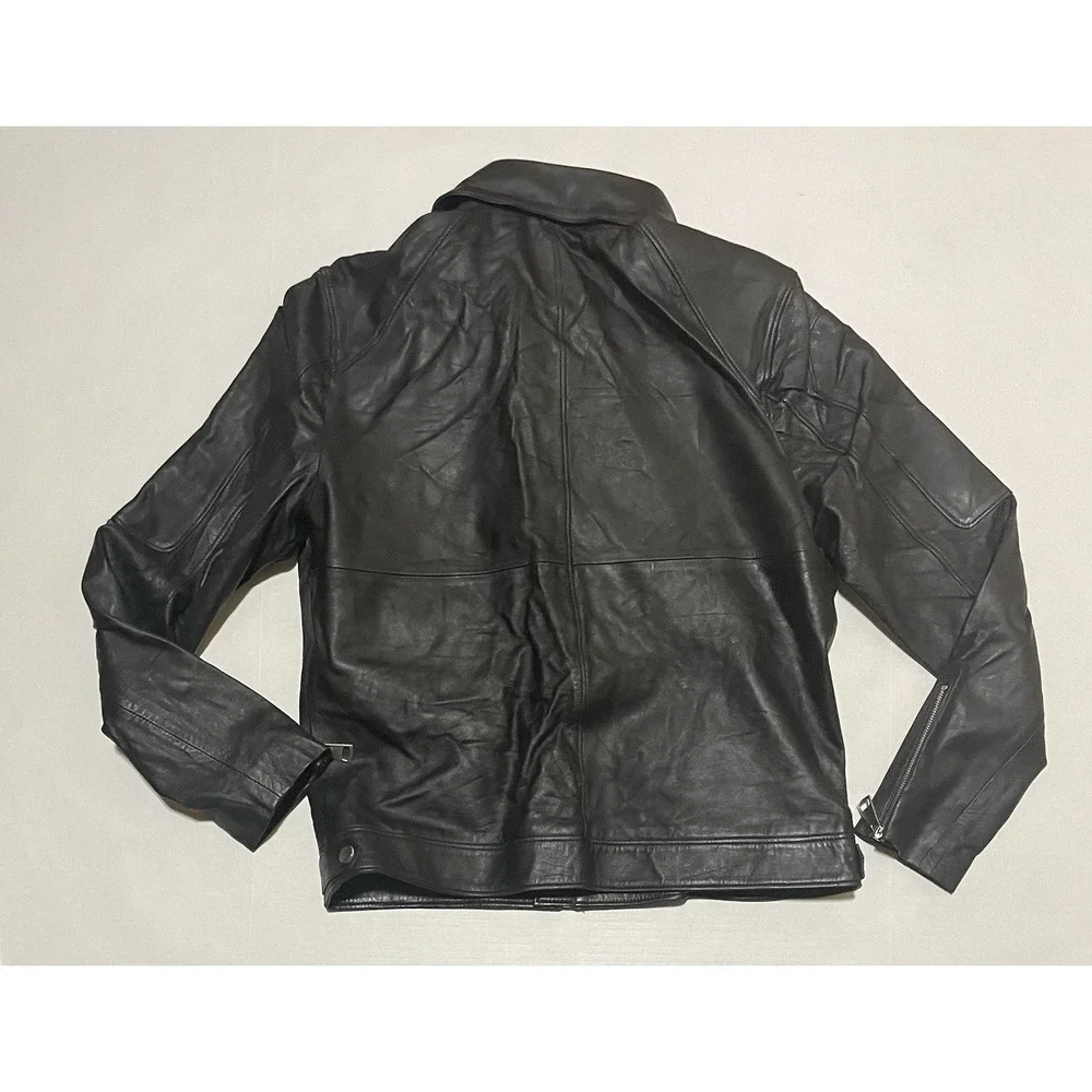 Ron Tomson Mens Black Lambskin Motorcycle Jacket Size XL 52 Removable Fur Collar